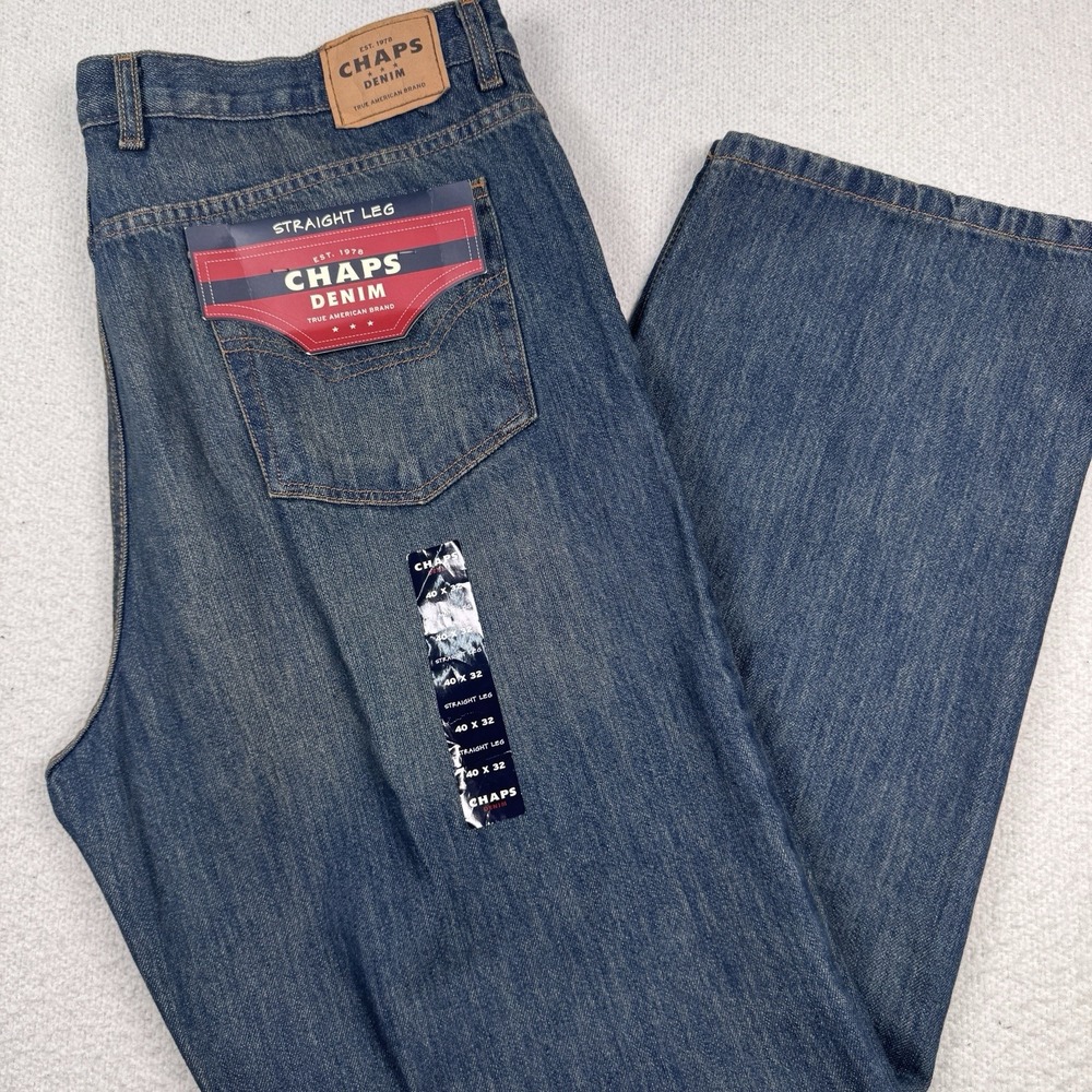Chaps Jeans Mens 40x32 (40x33) Straight Fit 100% Cotton Blue Denim NWT‎